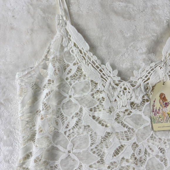 In Bloom Ivory Lace Camisole Nightie Sz L White Tank Top V Neck Criss Cross Back - Picture 3 of 10